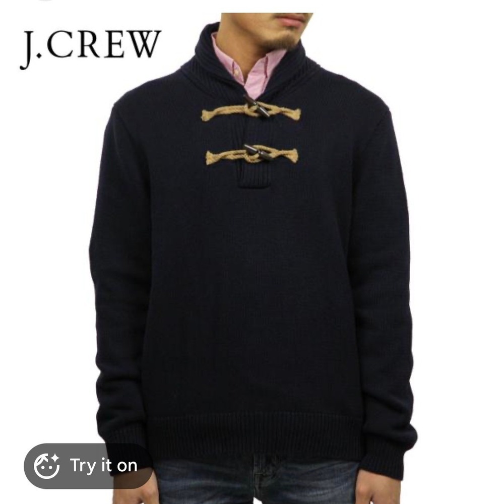 J.Crew Mens Navy Blue 100% Cotton Shawl Collar Toggle Sweater Size M